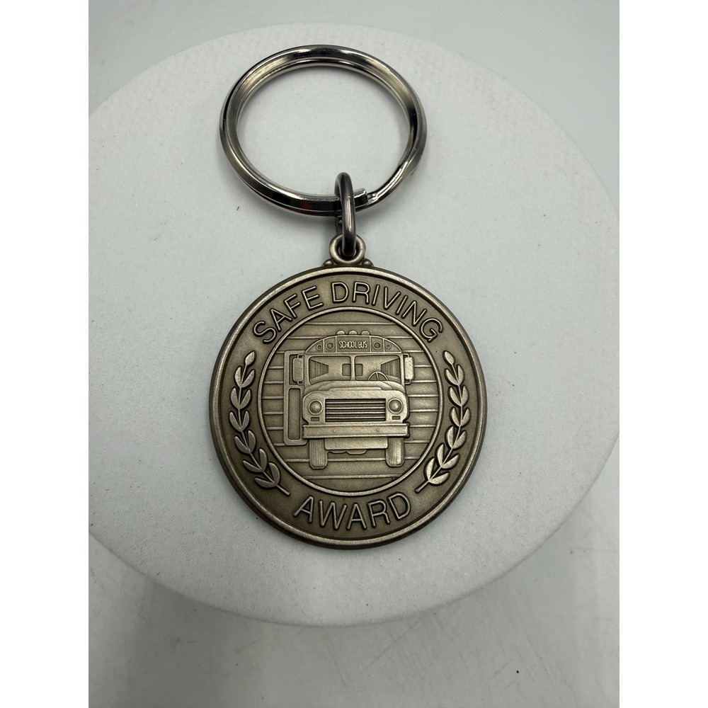 Vintage School Bus Safe Driving Award Keychain Outstanding Performance Medal Fob
